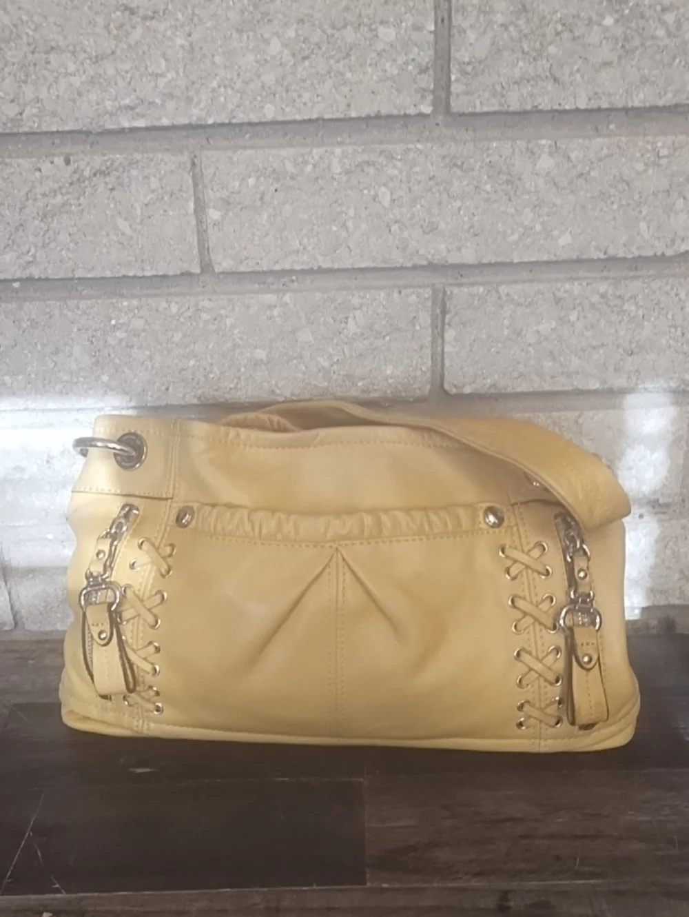 b. makowsky Yellow Lace-Up Shoulder Bag